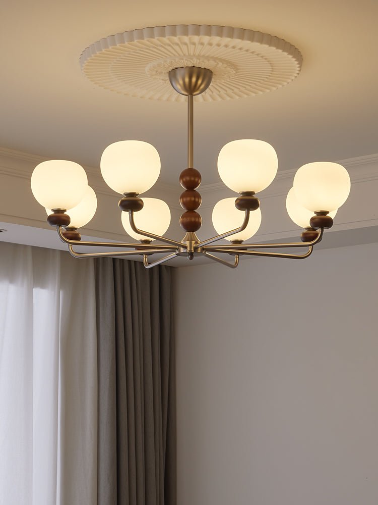 Vilorira Chandelier Classique Orbe Bois Noyer Verre Traditionnel - Neutralighting