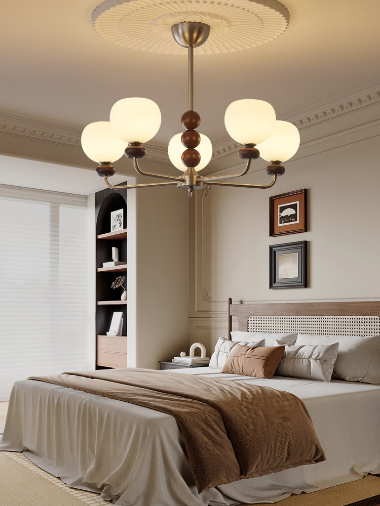 Vilorira Chandelier Classique Orbe Bois Noyer Verre Traditionnel - Neutralighting