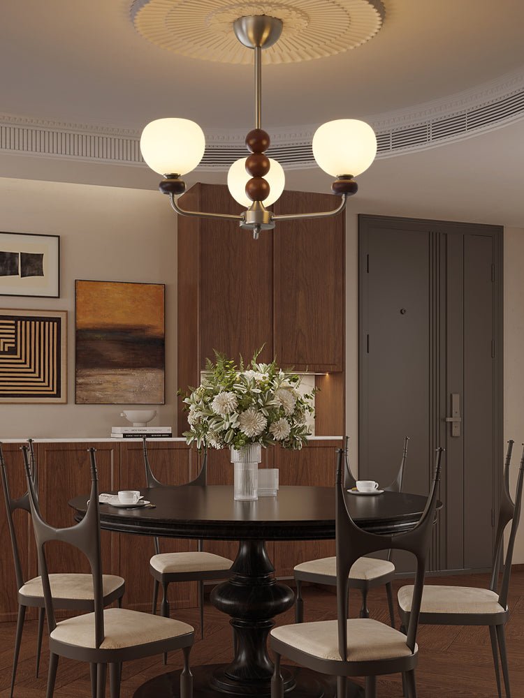 Vilorira Chandelier Classique Orbe Bois Noyer Verre Traditionnel - Neutralighting