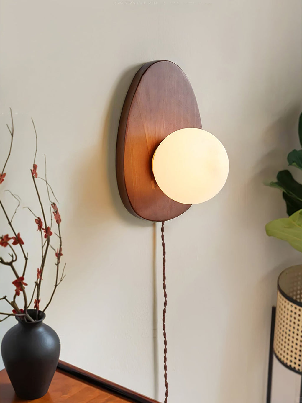Nylaeiel Nordic Art Plug-in Walnut Glass Wood Wall Lamp - Neutralighting