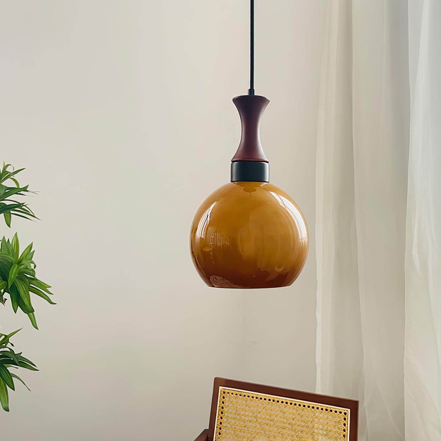 Orbique Lampe Suspension Bois Verre Moderne Minimaliste - Neutralighting