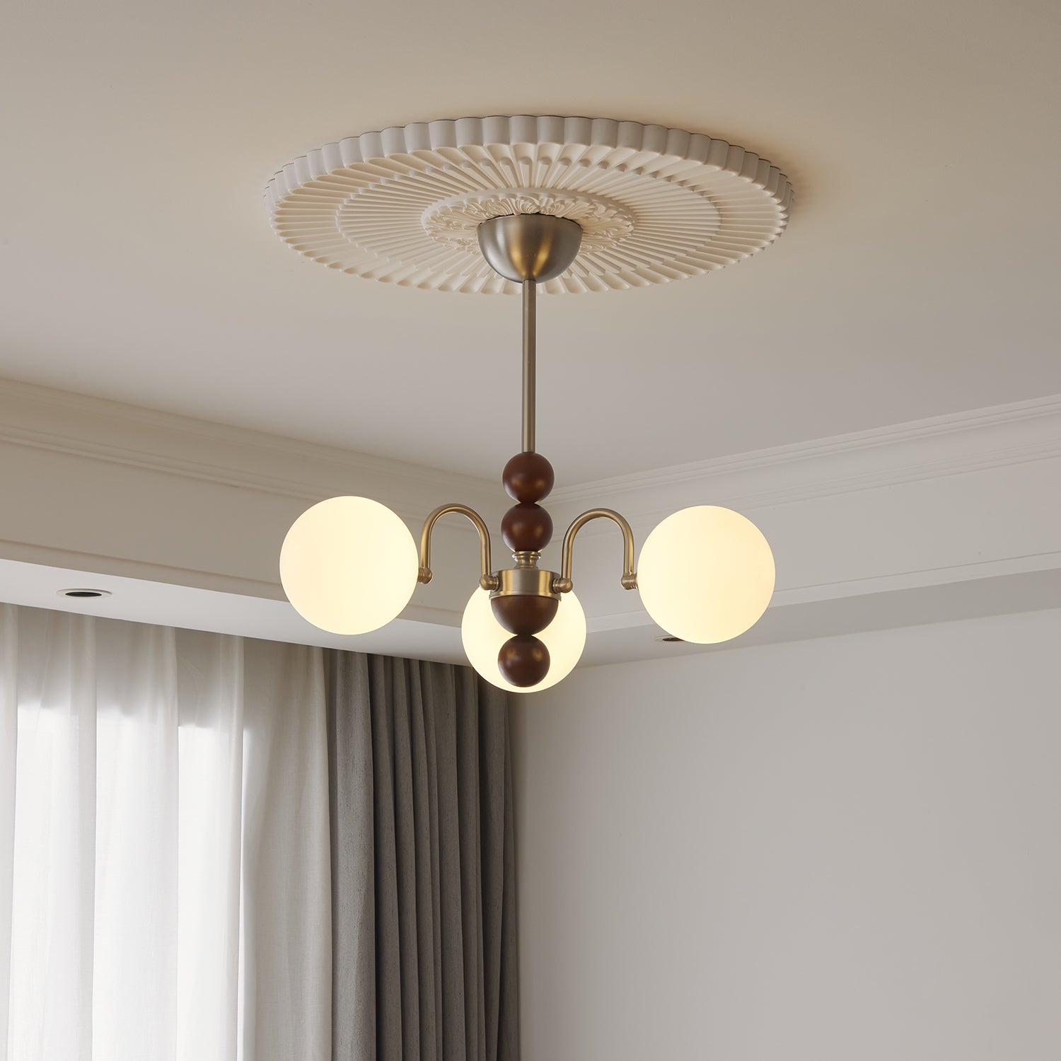 Orbital Chandelier Bois Verre Art Nordique Premium Courbe - Neutralighting