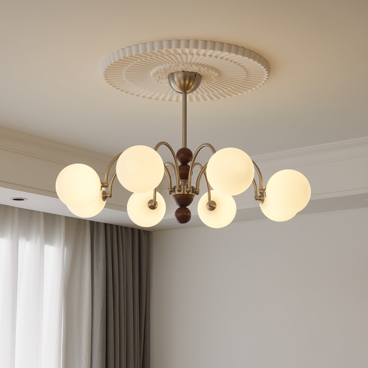 Orbital Chandelier Bois Verre Art Nordique Premium Courbe - Neutralighting