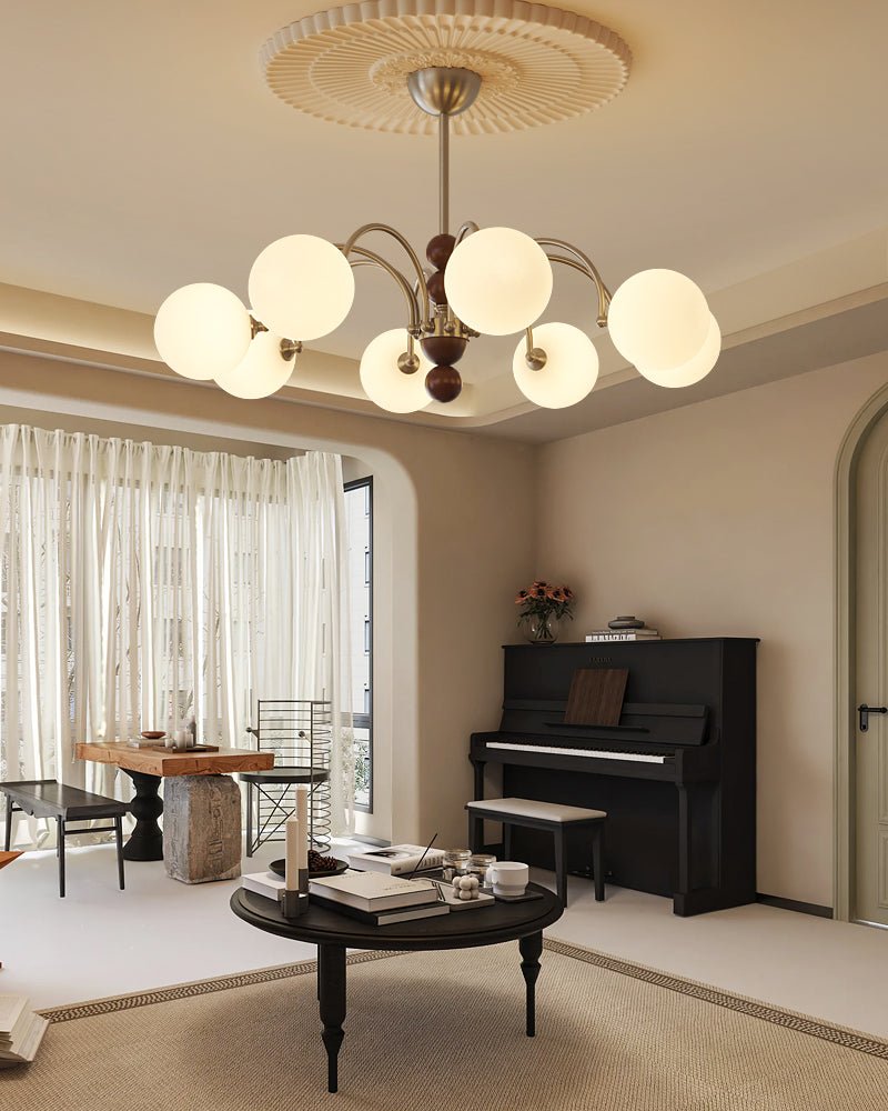Orbital Chandelier Bois Verre Art Nordique Premium Courbe - Neutralighting