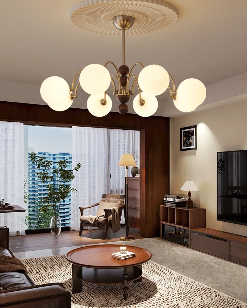 Orbital Chandelier Bois Verre Art Nordique Premium Courbe - Neutralighting