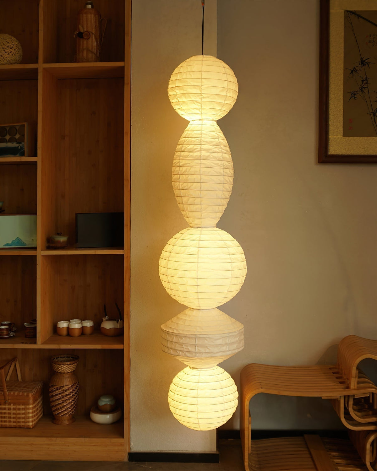 Elthayra Lampe Suspendue Lampe à Lanterne en Bambou Série Naturelle - Neutralighting