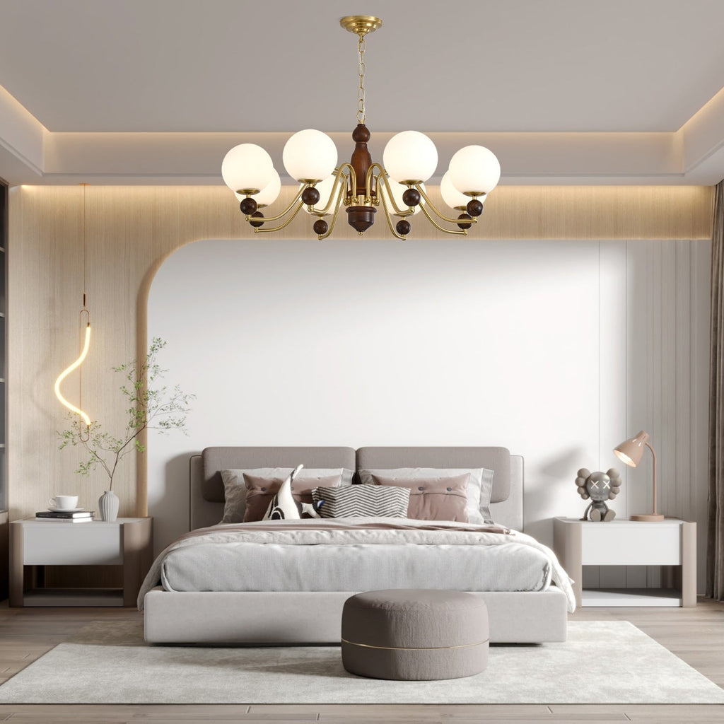 Lustra Chandelier Bois Laiton Globe - Neutralighting