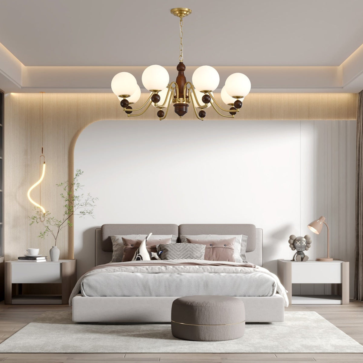 Lustra Chandelier Bois Laiton Globe - Neutralighting
