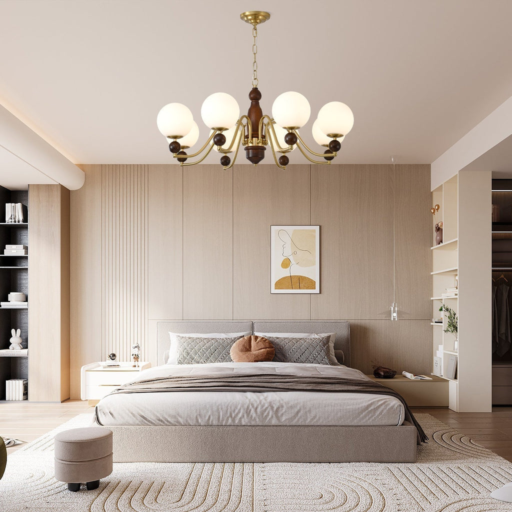 Lustra Chandelier Bois Laiton Globe - Neutralighting