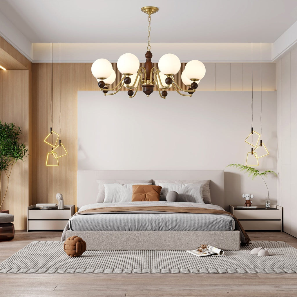 Lustra Chandelier Bois Laiton Globe - Neutralighting