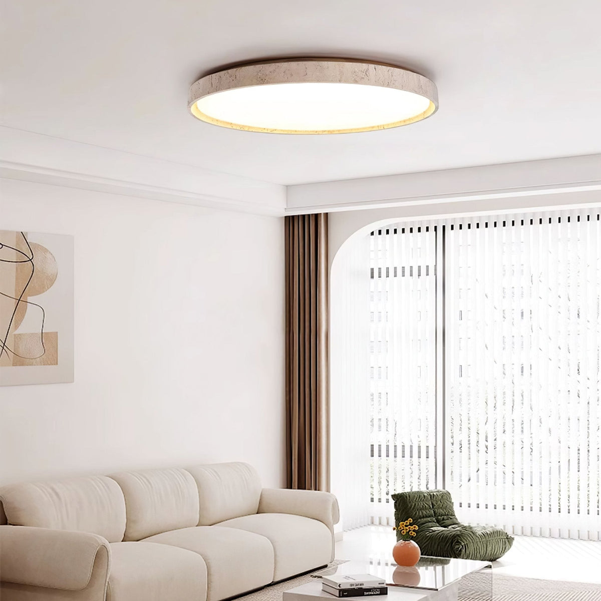 Kathy Lumière de Plafond Ronde en Travertin - Neutralighting