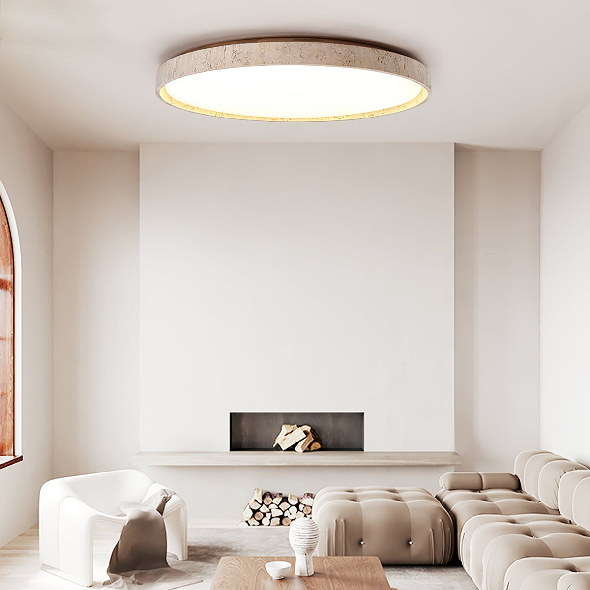 Kathy Lumière de Plafond Ronde en Travertin - Neutralighting