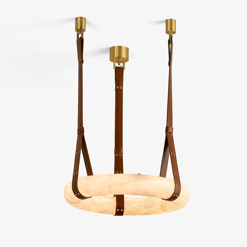 Suspension Alabaster Ring Triple lanières en cuir Nordic Luxe - Neutralighting