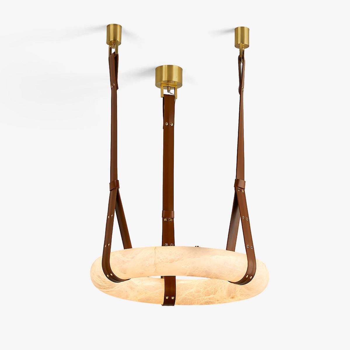 Suspension Alabaster Ring Triple lanières en cuir Nordic Luxe - Neutralighting