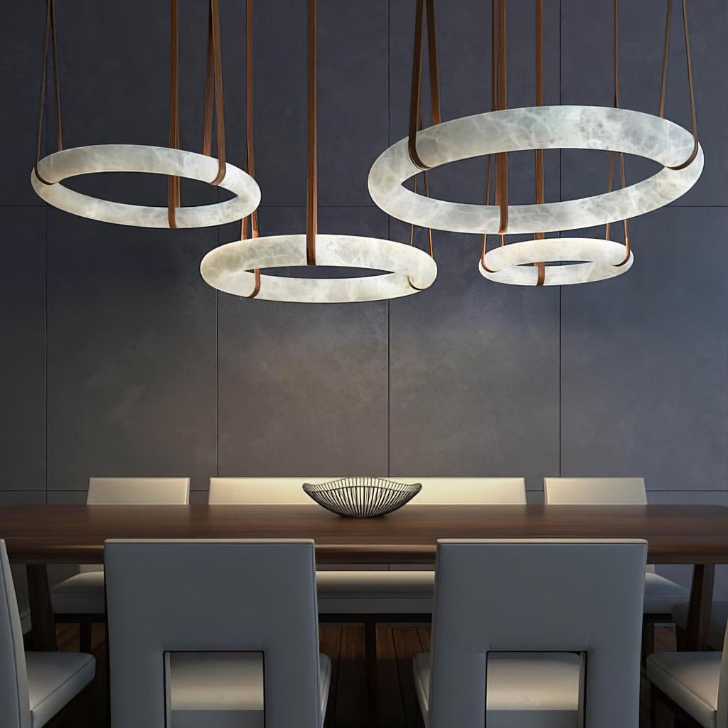 Luste Chandeliers en Albâtre Anneau Sangle en Cuir Version A - Neutralighting