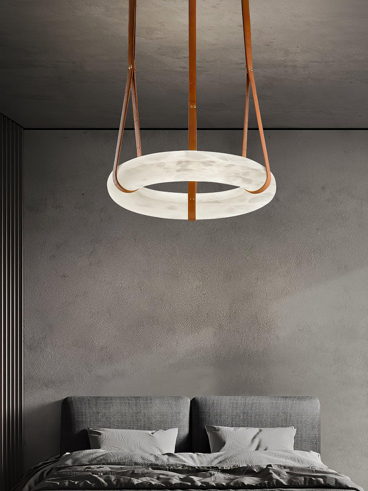 Luste Chandeliers en Albâtre Anneau Sangle en Cuir Version A - Neutralighting