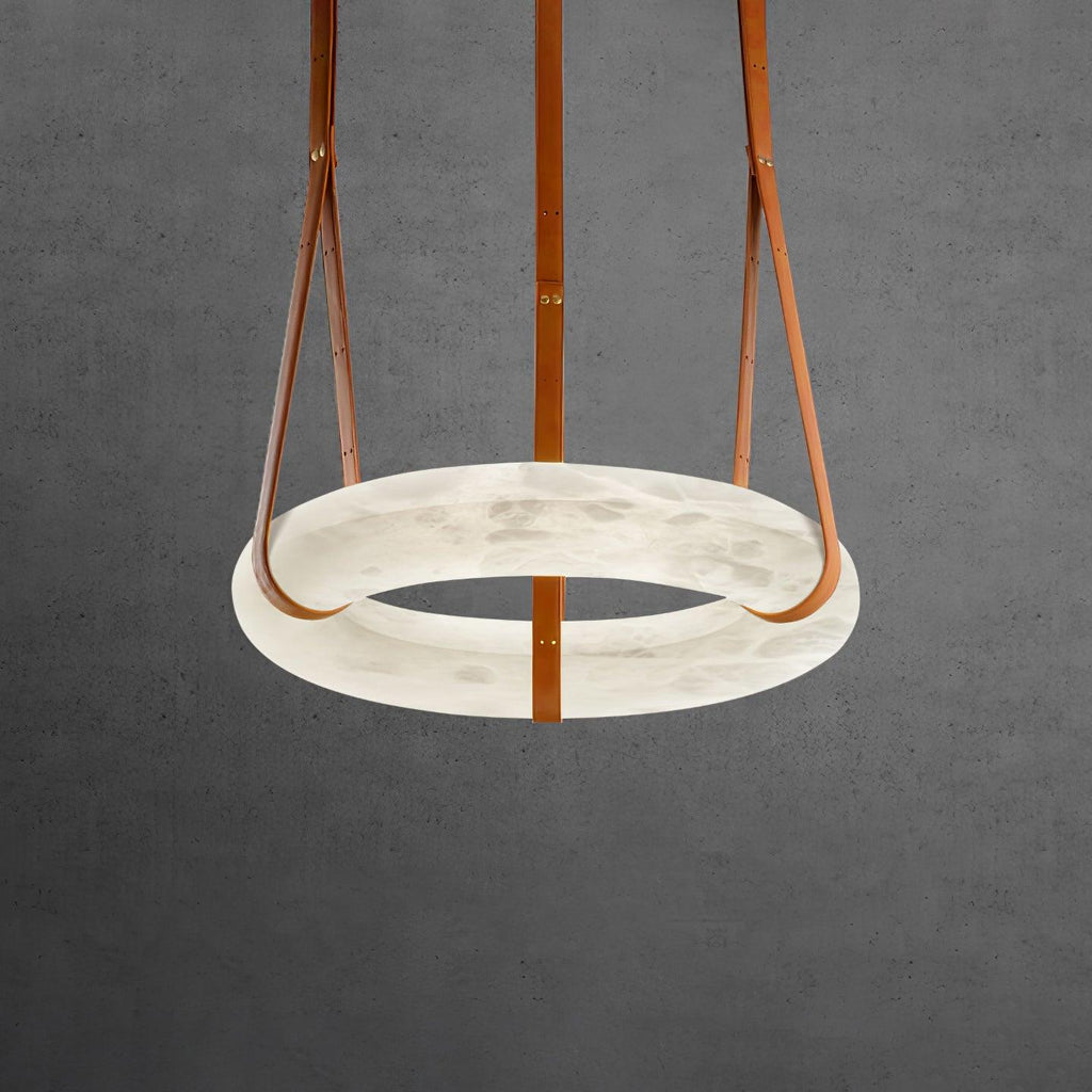 Luste Chandeliers en Albâtre Anneau Sangle en Cuir Version A - Neutralighting
