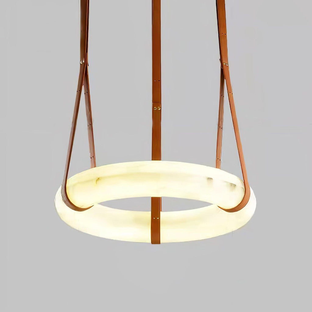 Luste Chandeliers en Albâtre Anneau Sangle en Cuir Version A - Neutralighting
