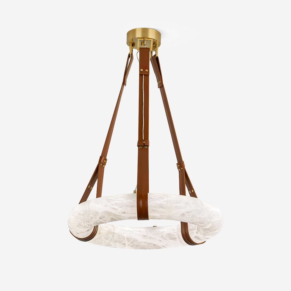 Aira Suspension Lampe Anneau en albâtre Lanières en cuir Luxe scandinave - Neutralighting