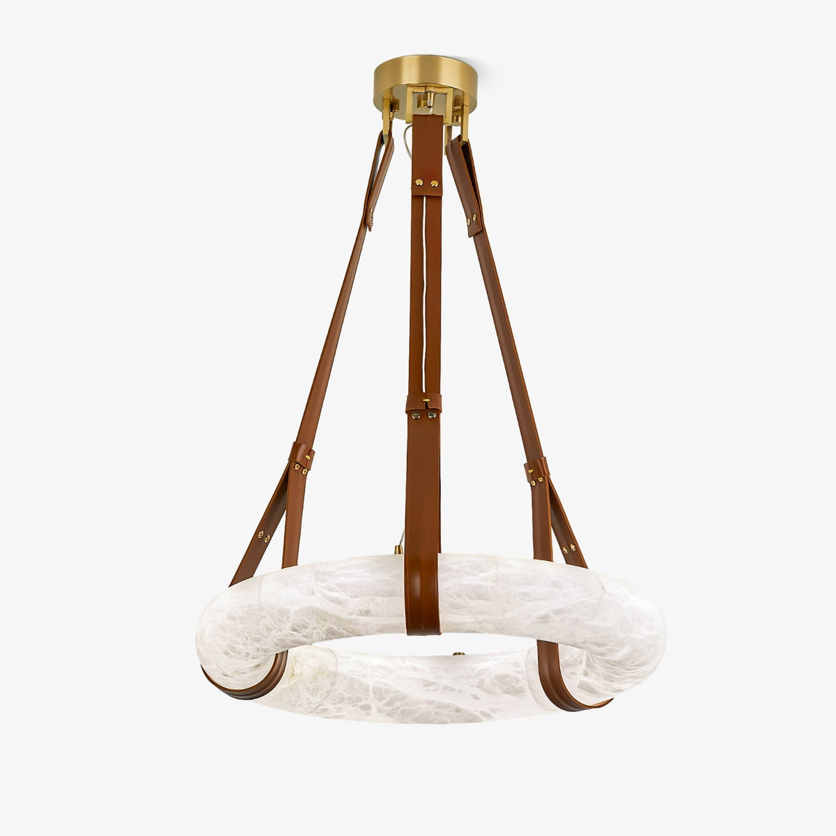 Luste Chandeliers en Albâtre Anneau Sangle en Cuir Version A - Neutralighting
