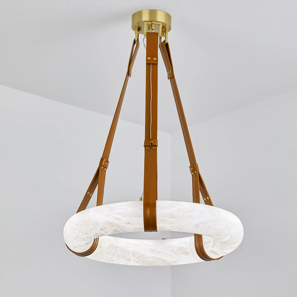 Luste Chandeliers en Albâtre Anneau Sangle en Cuir Version A - Neutralighting
