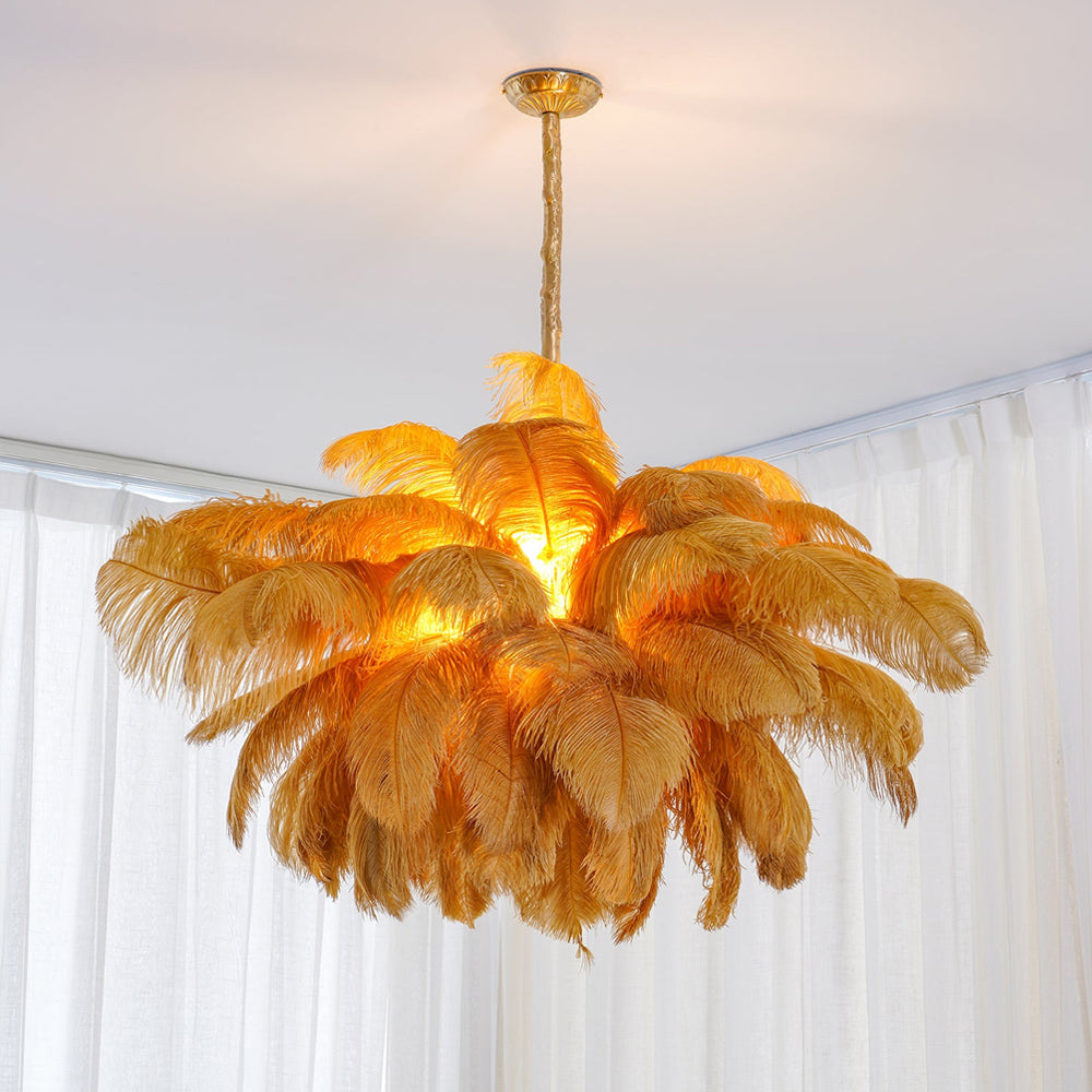 Lustra Chandelier Plume d'Autruche Grand Pied en Laiton - Neutralighting