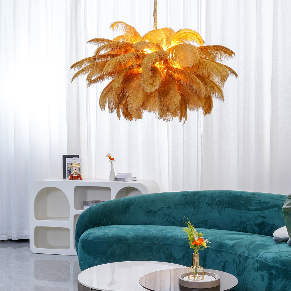 Lustra Chandelier Plume d'Autruche Grand Pied en Laiton - Neutralighting