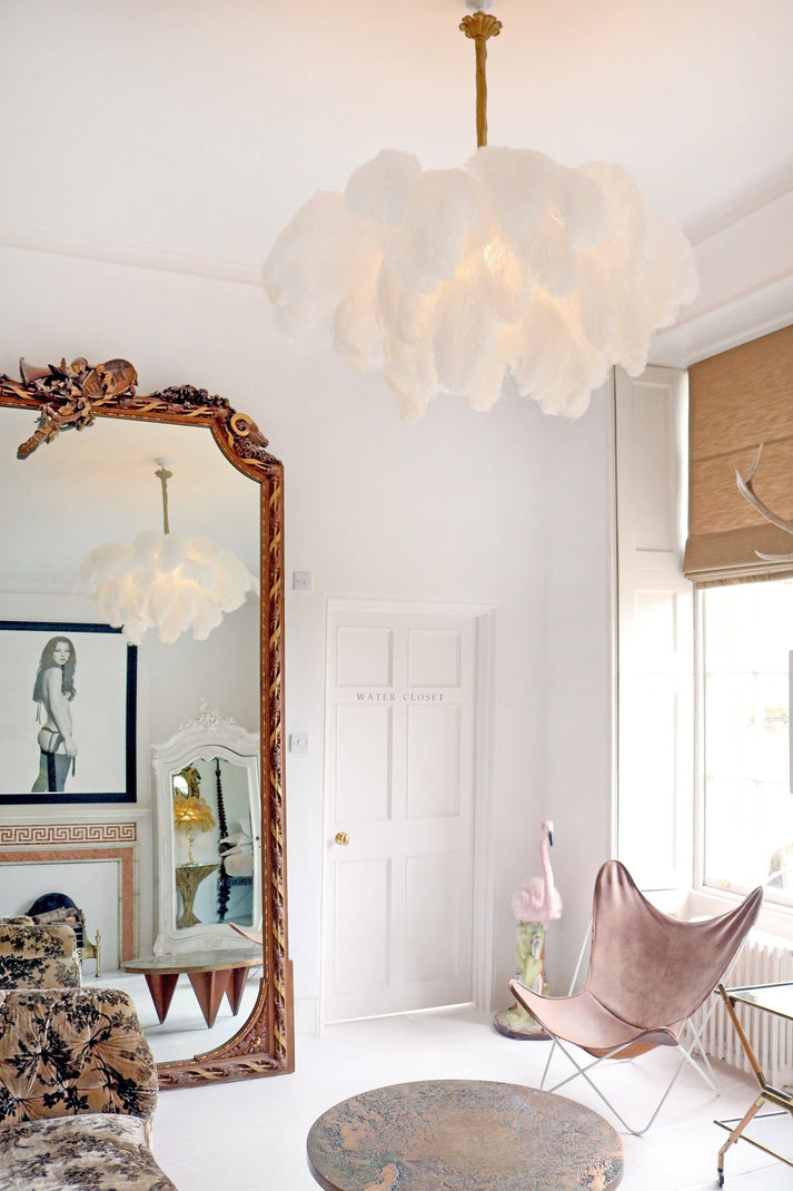 Lustra Chandelier Plume d'Autruche Grand Pied en Laiton - Neutralighting