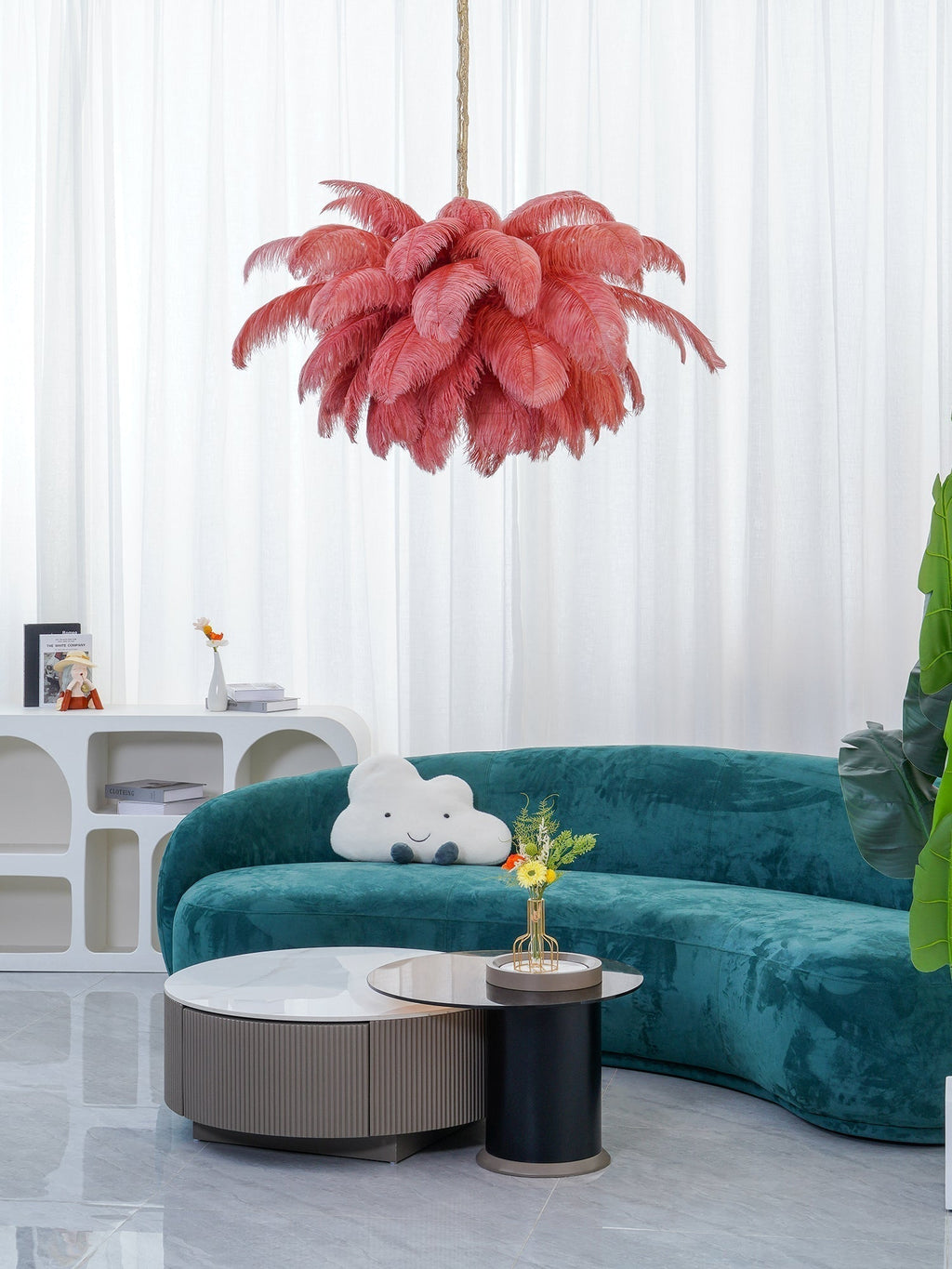 Lustra Chandelier Plume d'Autruche Grand Pied en Laiton - Neutralighting