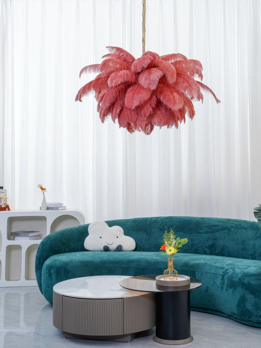 Lustra Chandelier Plume d'Autruche Grand Pied en Laiton - Neutralighting