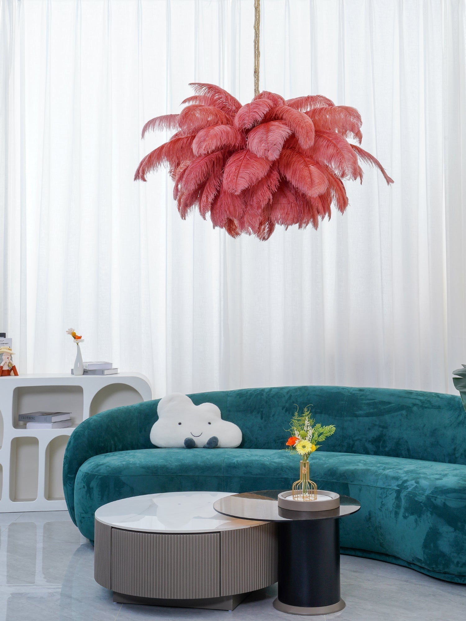 Lustra Chandelier Plume d'Autruche Grand Pied en Laiton - Neutralighting