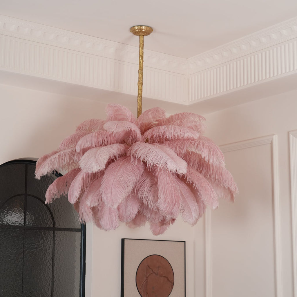 Lustra Chandelier Plume d'Autruche Grand Pied en Laiton - Neutralighting