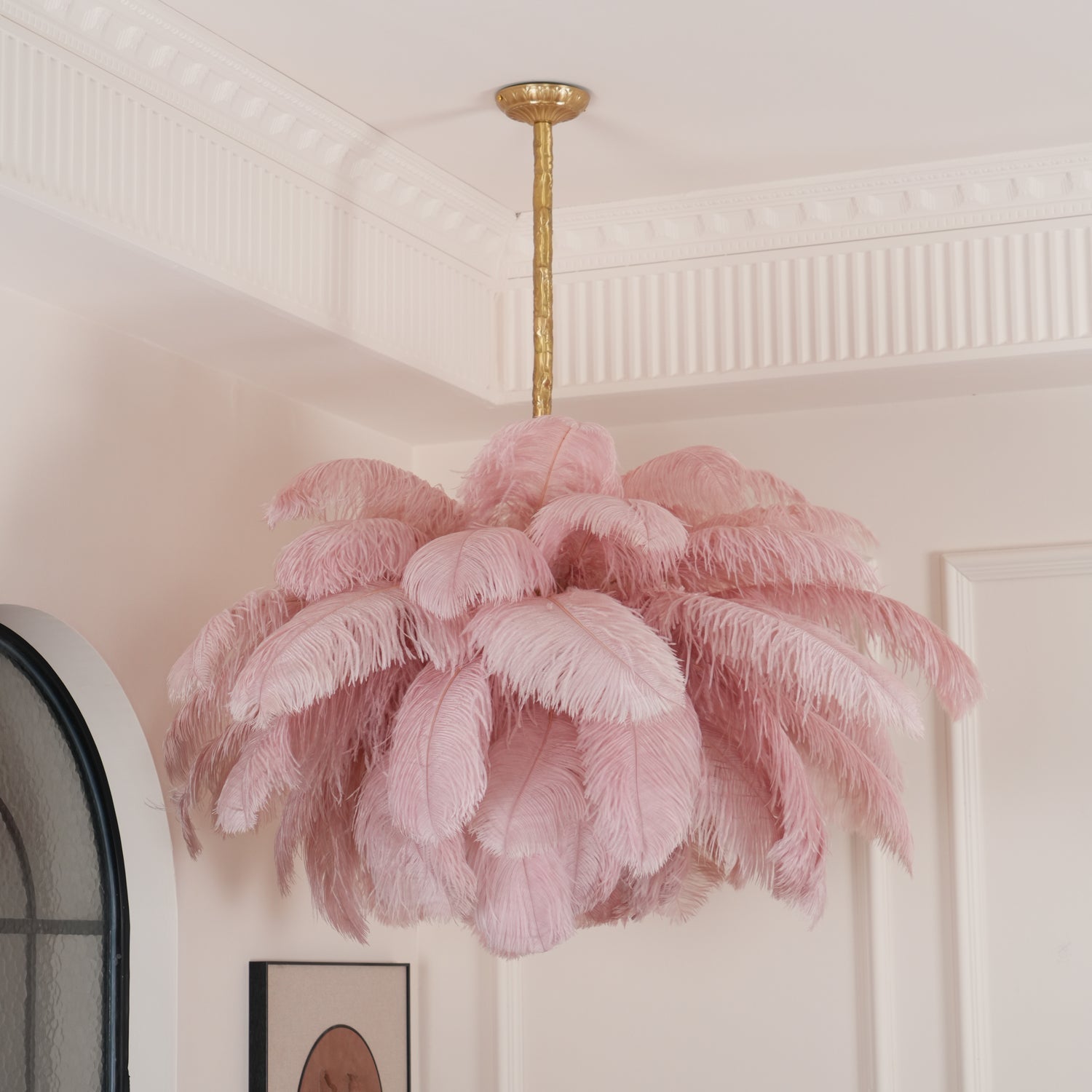 Lustra Chandelier Plume d'Autruche Grand Pied en Laiton - Neutralighting