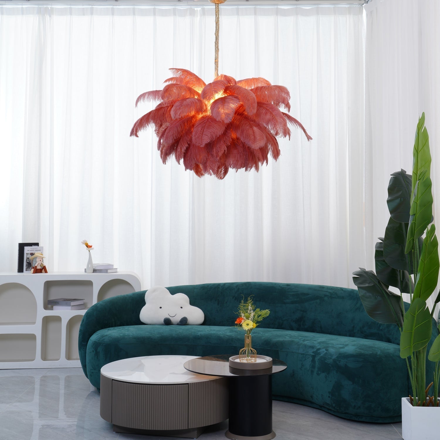 Lustra Chandelier Plume d'Autruche Grand Pied en Laiton - Neutralighting