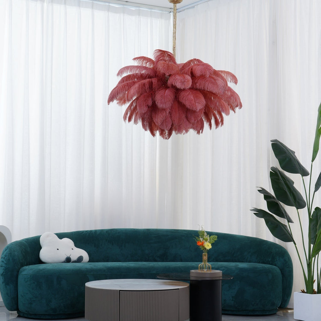 Lustra Chandelier Plume d'Autruche Grand Pied en Laiton - Neutralighting