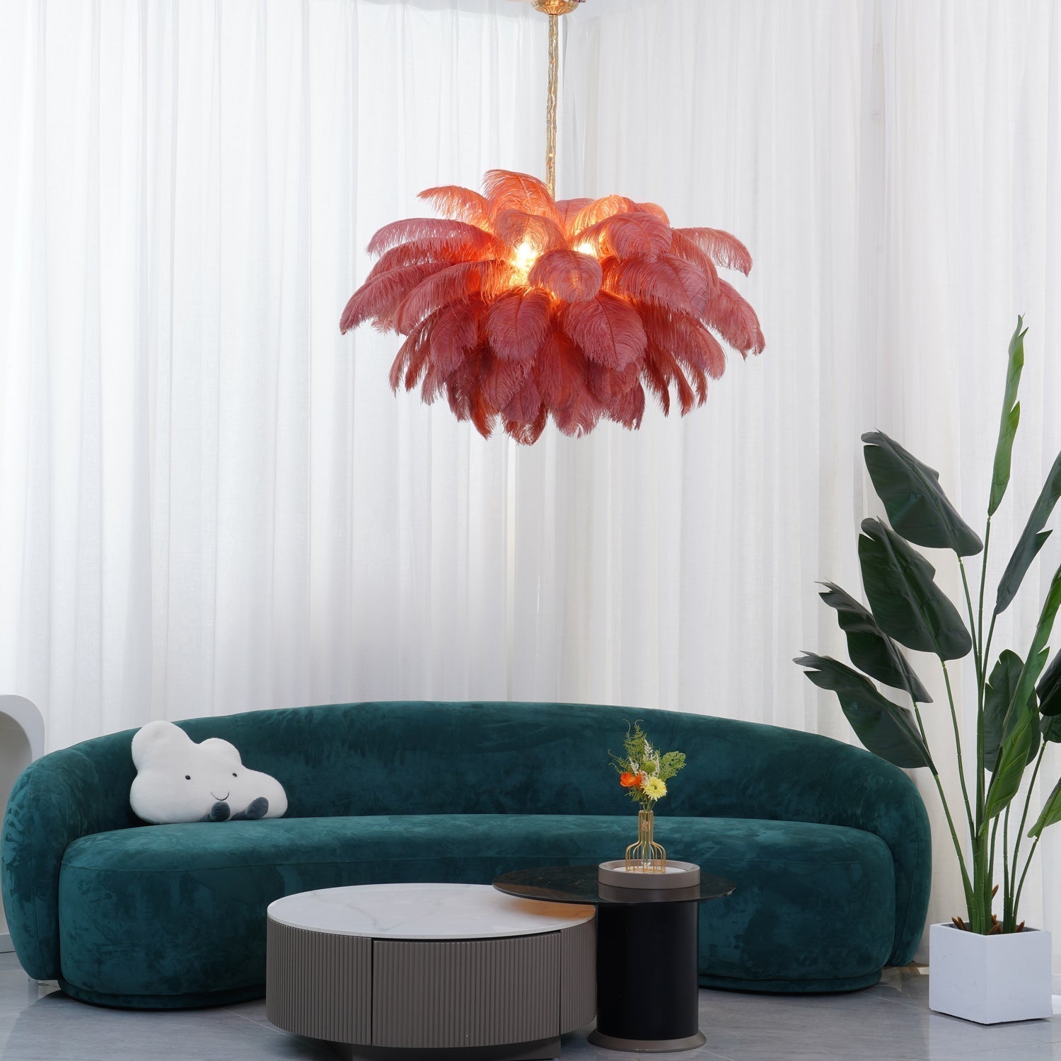 Lustra Chandelier Plume d'Autruche Grand Pied en Laiton - Neutralighting