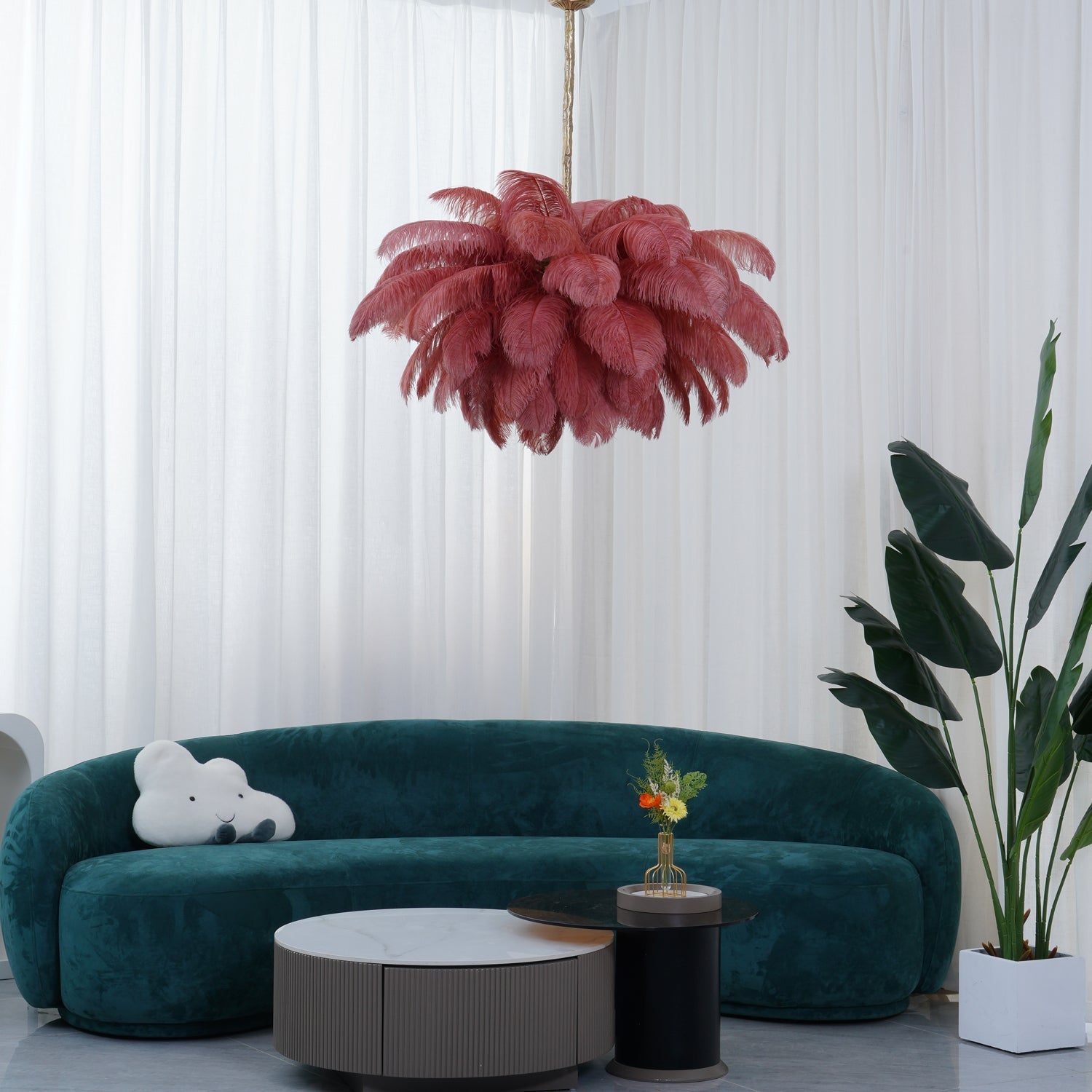Lustra Chandelier Plume d'Autruche Grand Pied en Laiton - Neutralighting