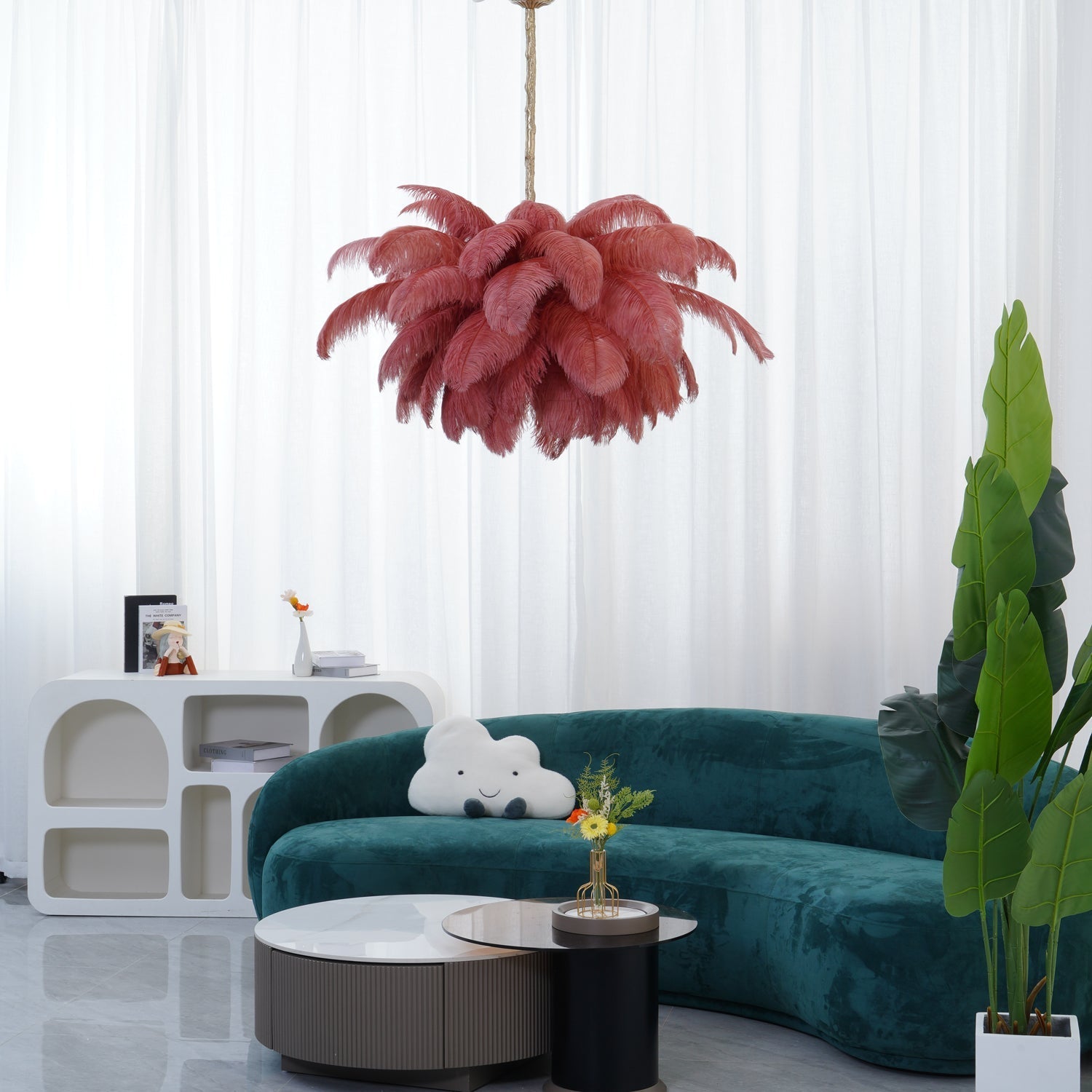 Lustra Chandelier Plume d'Autruche Grand Pied en Laiton - Neutralighting