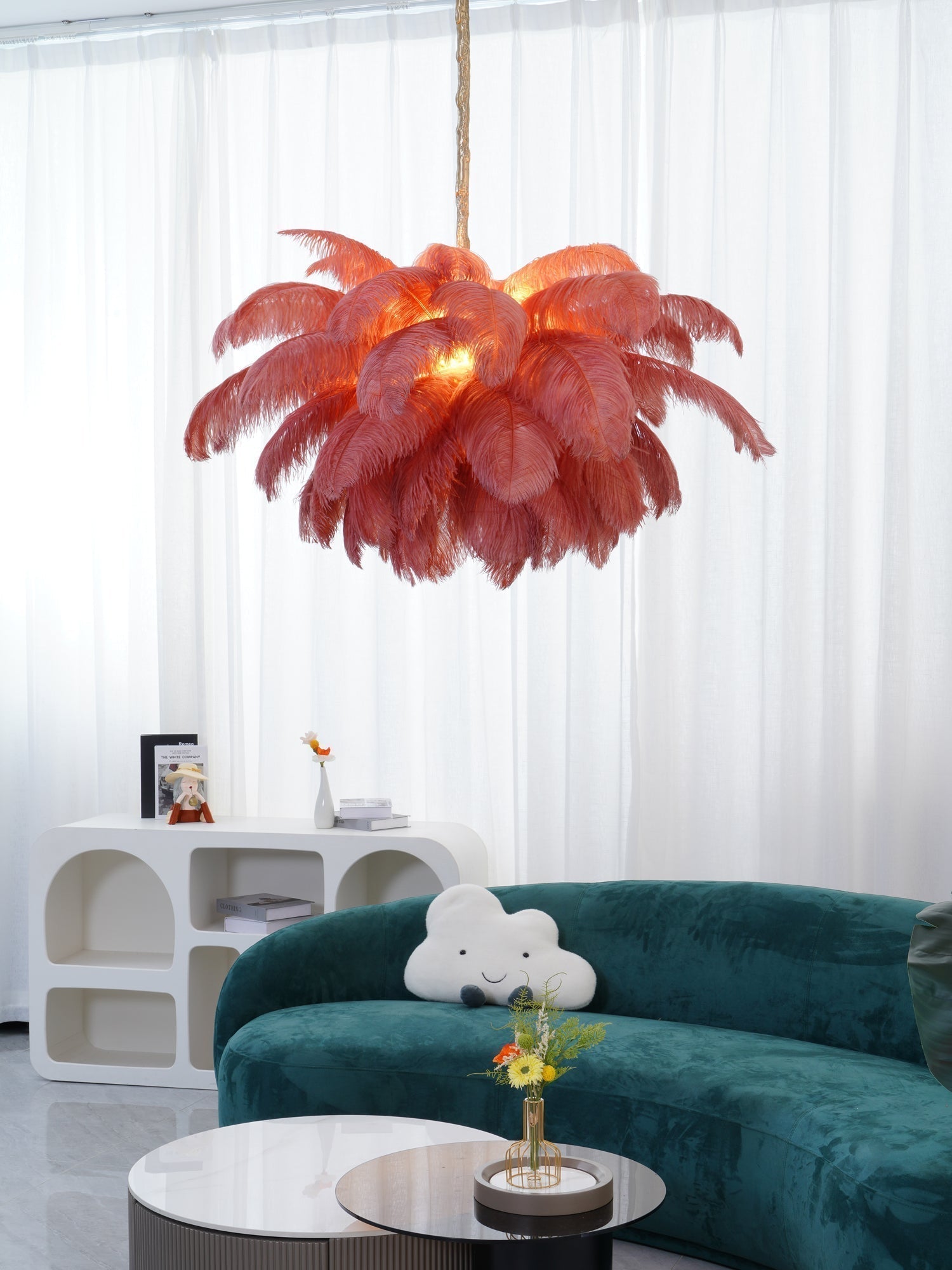 Lustra Chandelier Plume d'Autruche Grand Pied en Laiton - Neutralighting
