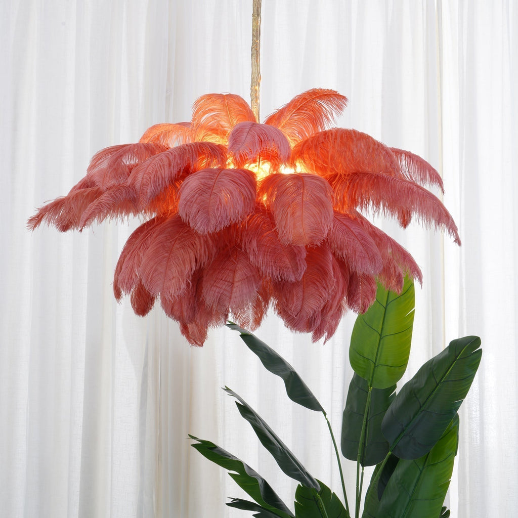 Lustra Chandelier Plume d'Autruche Grand Pied en Laiton - Neutralighting