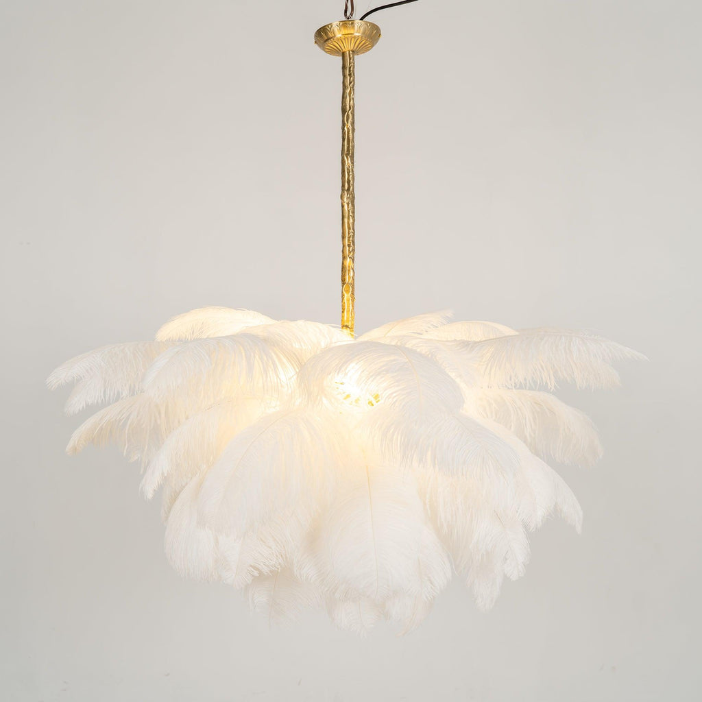 Lustra Chandelier Plume d'Autruche Grand Pied en Laiton - Neutralighting