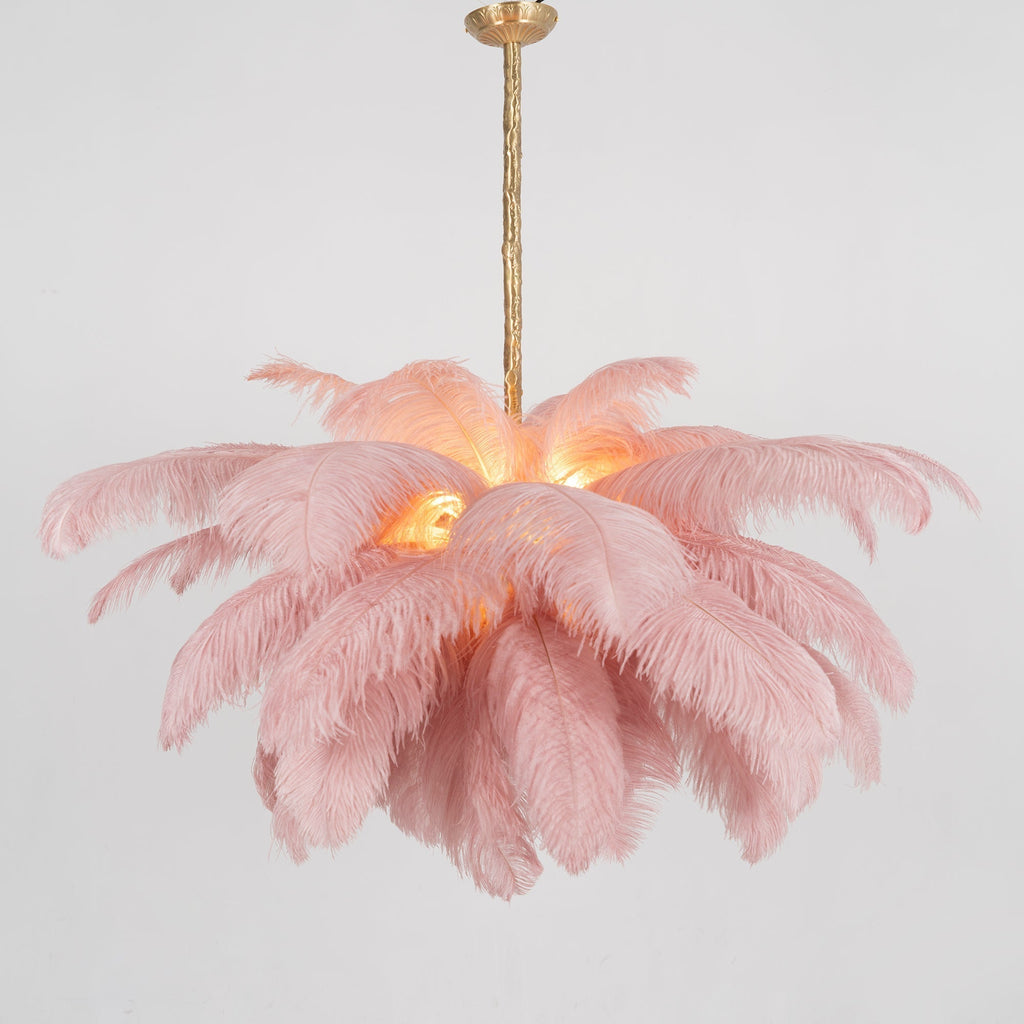 Lustra Chandelier Plume d'Autruche Grand Pied en Laiton - Neutralighting