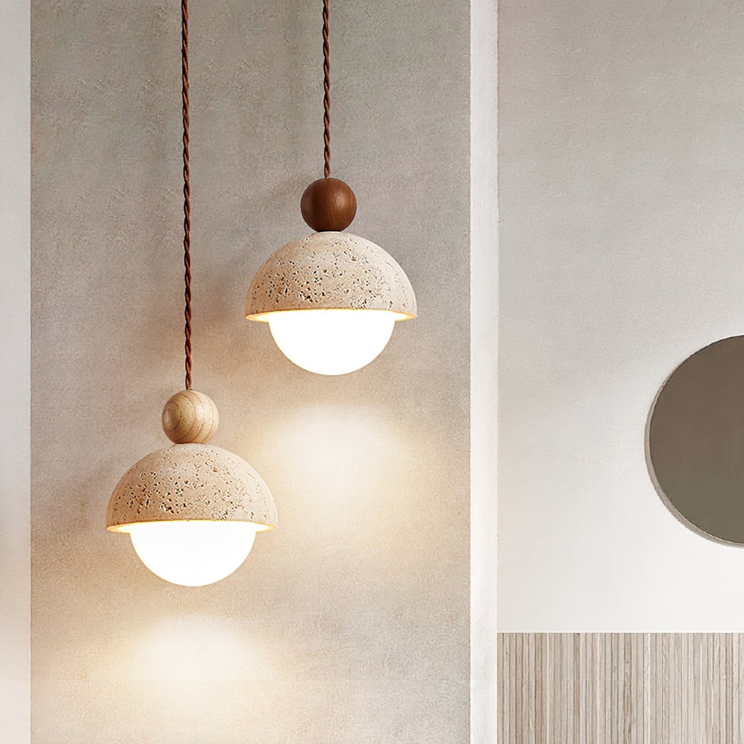 Vaire Suspension en Verre avec Dôme en Travertin - Neutralighting