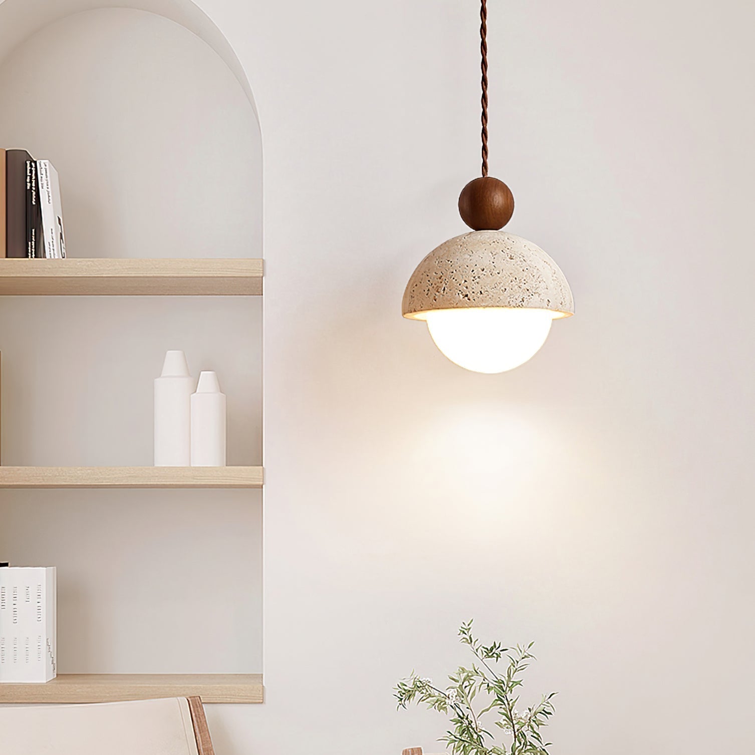 Vaire Suspension en Verre avec Dôme en Travertin - Neutralighting