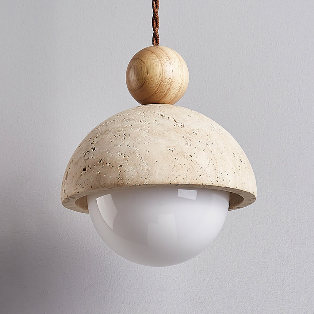 Vaire Suspension en Verre avec Dôme en Travertin - Neutralighting