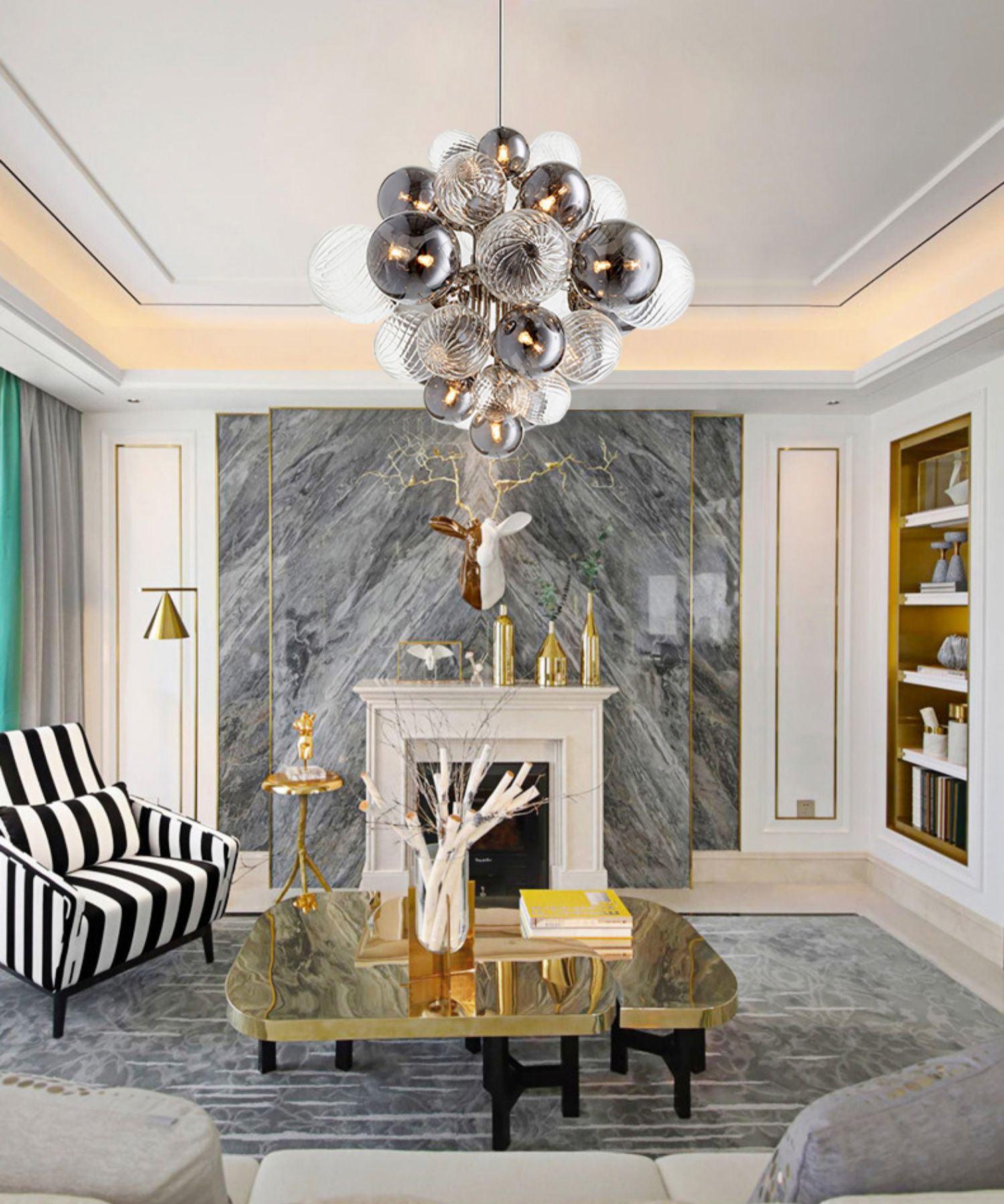 LustraChandelier Boule en Verre Chrome Pallocino - Neutralighting