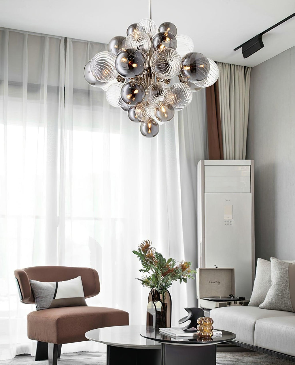 LustraChandelier Boule en Verre Chrome Pallocino - Neutralighting