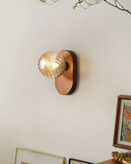 Applique Murale Bois Corps Ambre Verre Côtes Globe Moderne Accent - Neutralighting