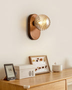 Applique Murale Bois Corps Ambre Verre Côtes Globe Moderne Accent - Neutralighting