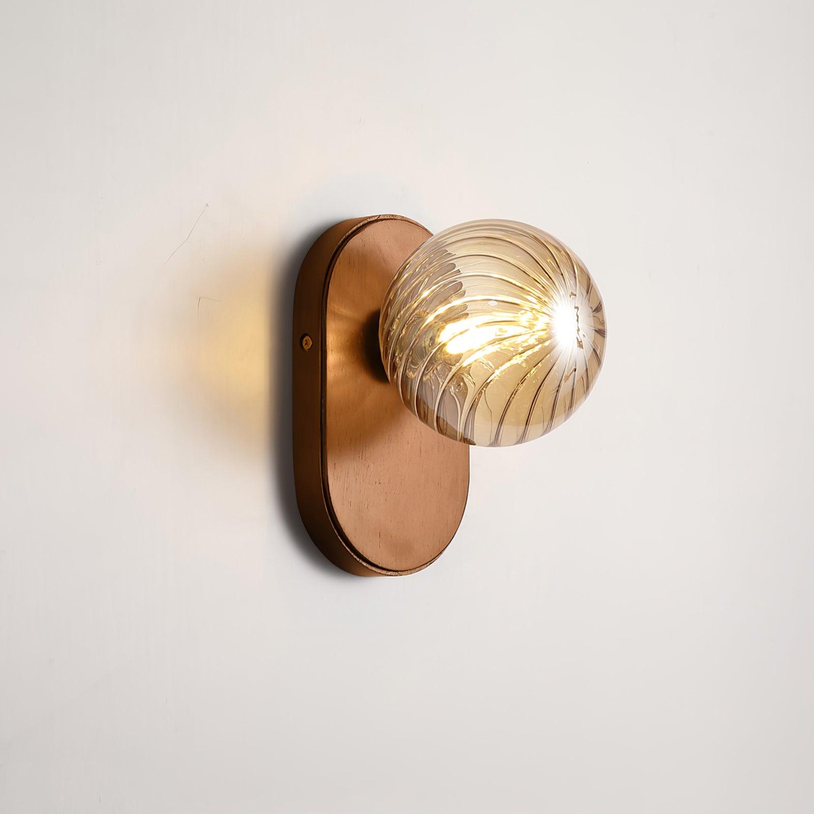 Applique Murale Bois Corps Ambre Verre Côtes Globe Moderne Accent - Neutralighting